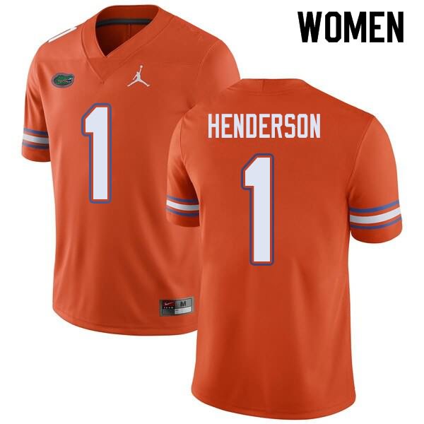 Women's NCAA Florida Gators CJ Henderson #1 Stitched Authentic Jordan Brand Orange College Football Jersey UQJ3365MX